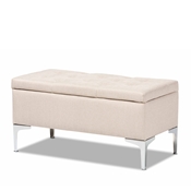 Baxton Studio Mabel Modern and Contemporary Transitional Beige Fabric Upholstered and Silver Finished Metal Storage Ottoman